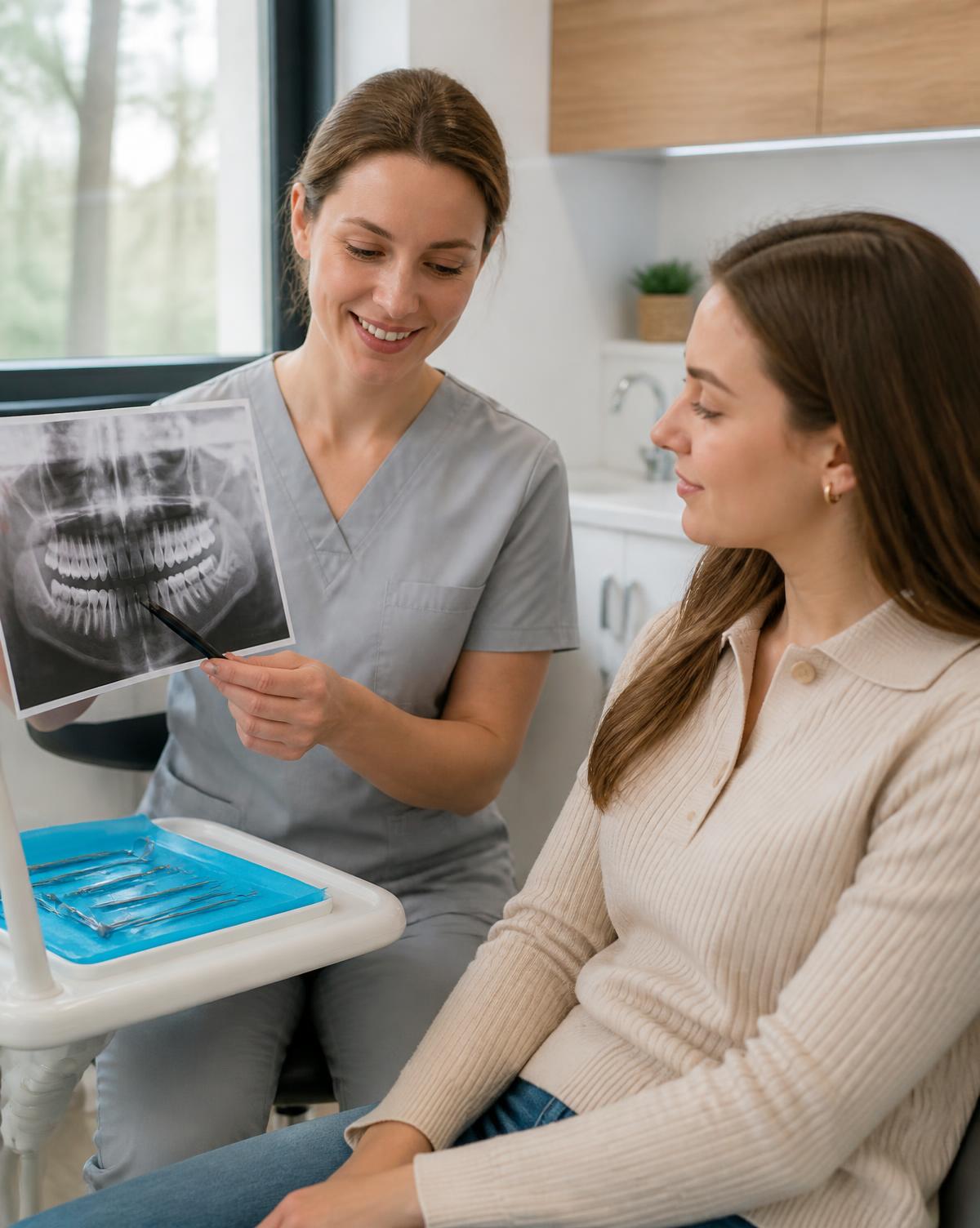 A dental clinician reviewing an x-ray